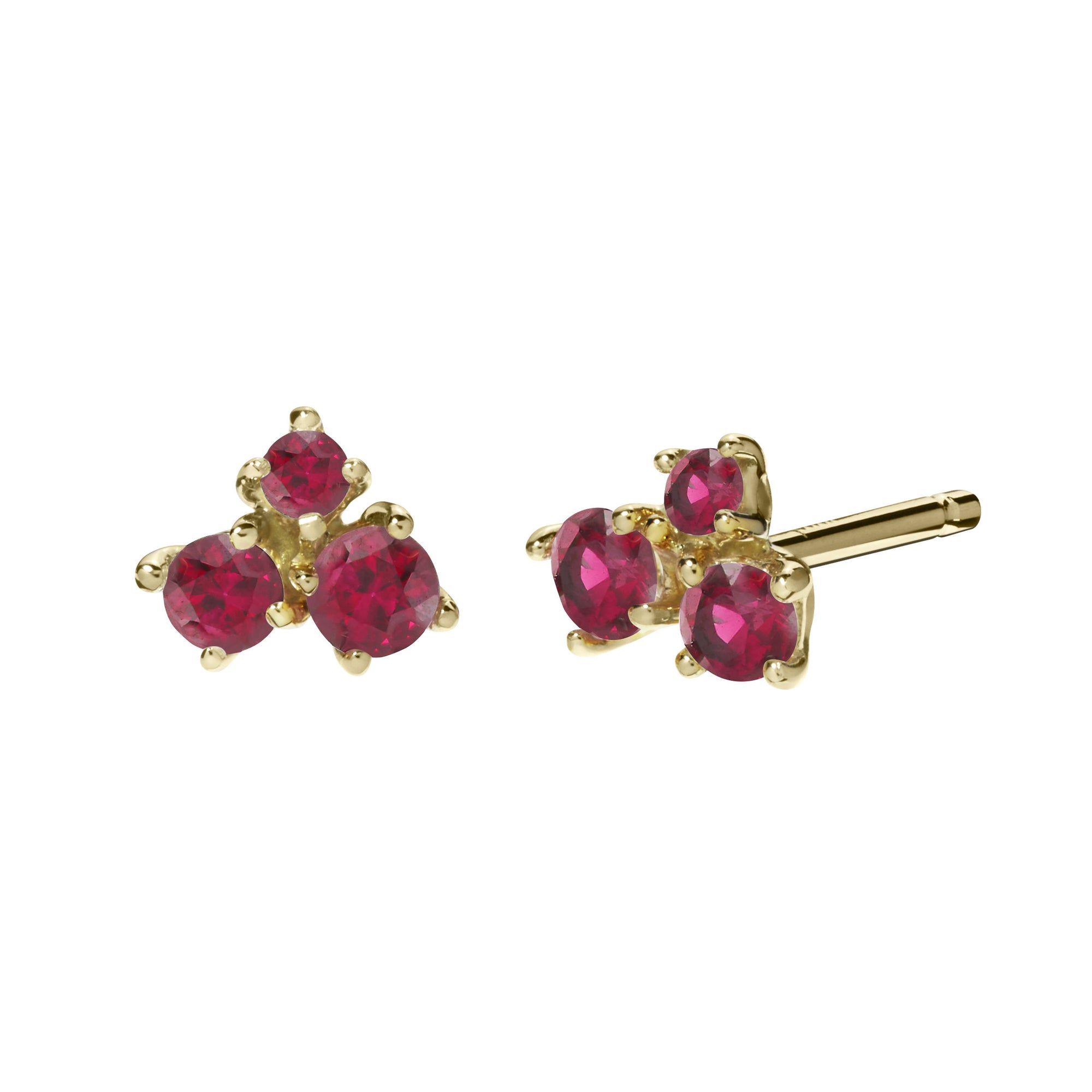 small red ruby cluster stud earrings in 18k yellow gold by finn by candice pool neistat