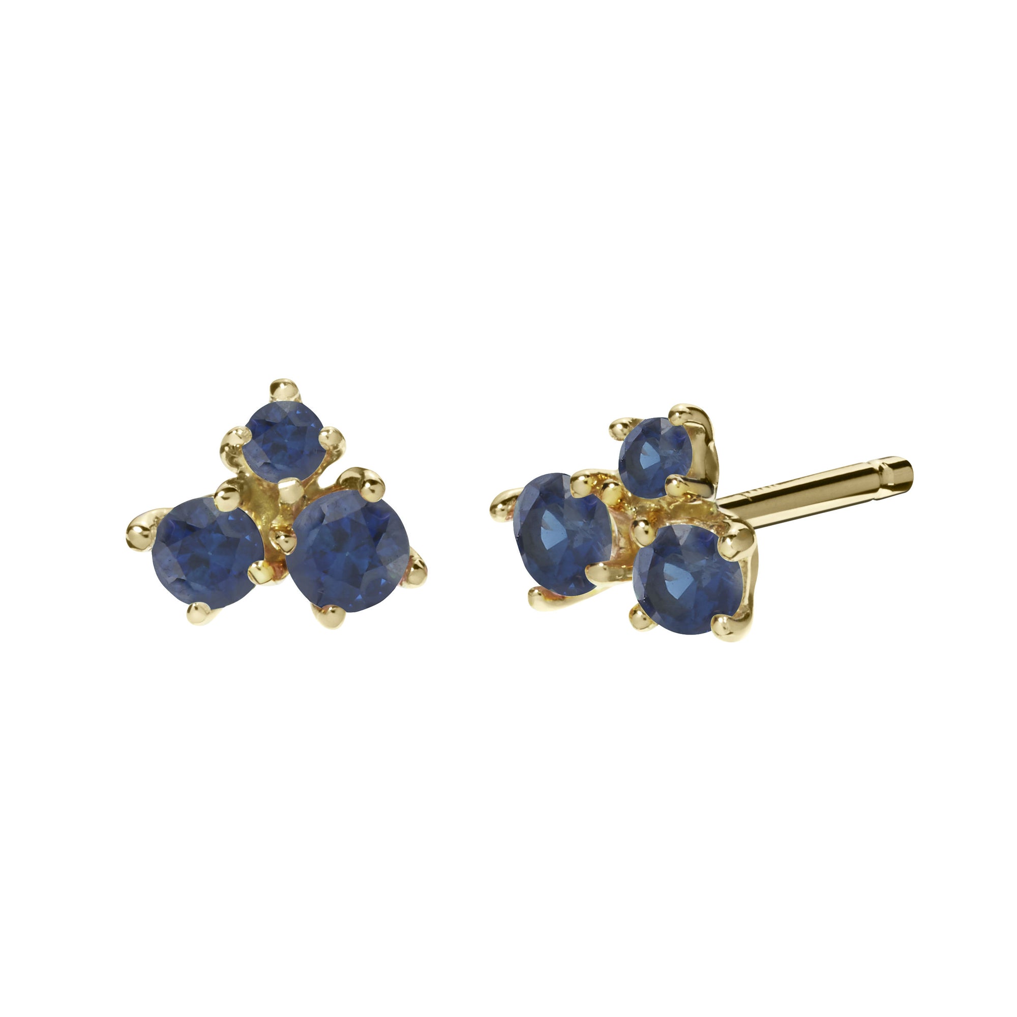classic solitaire stud earrings with blue sapphires in 18k yellow gold by finn by candice pool neistat