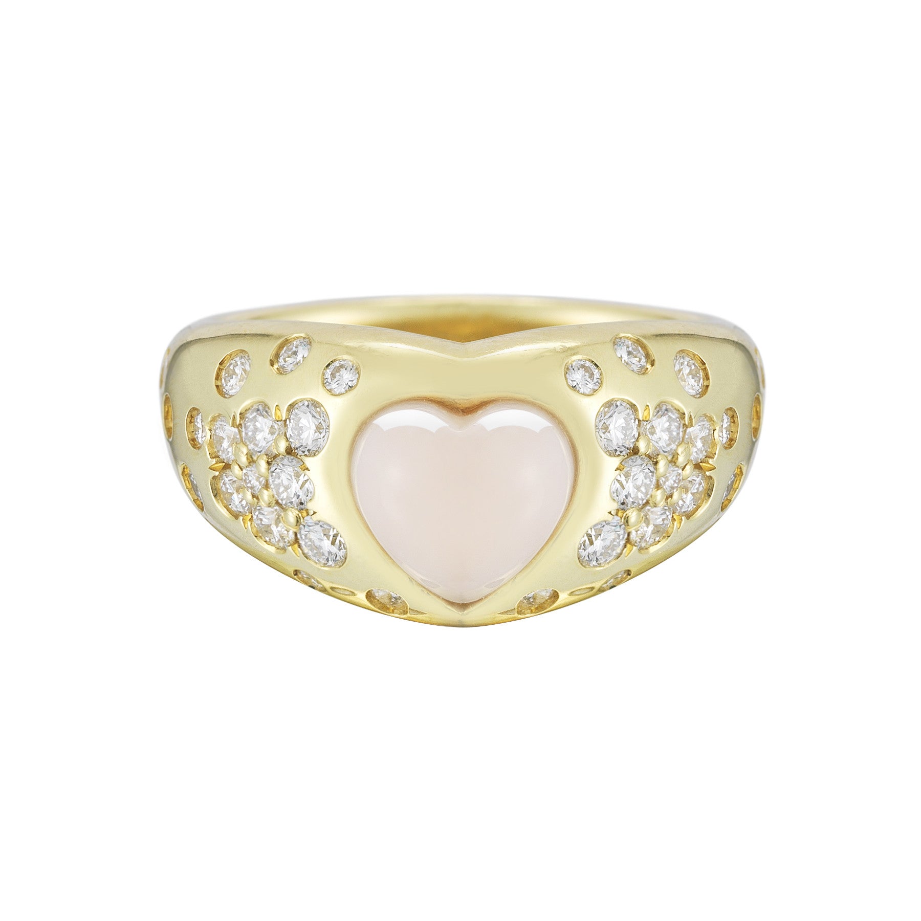 heart cocktail ring with angel skin coral finn jewelry