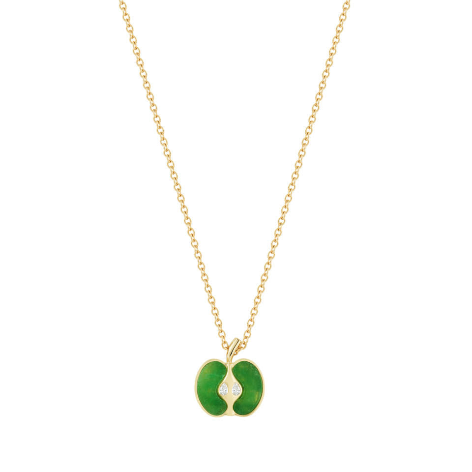 Apple Necklace | Hand Cut Jade and Pear Shaped Diamonds | Finn