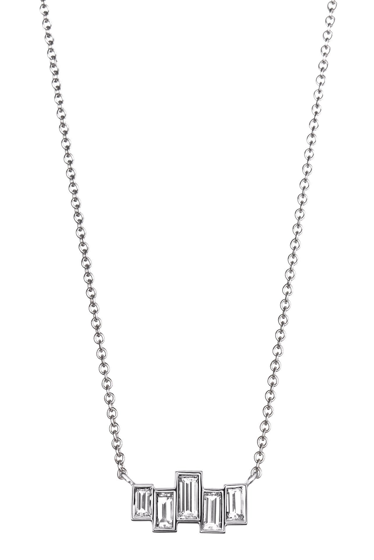 unique .55 carats diamond baguette pendant set on delicate chain by finn by candice pool neistat