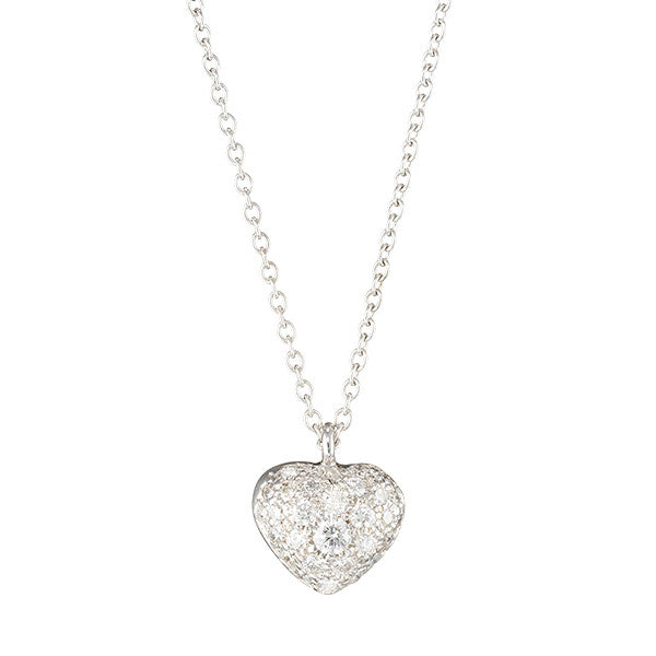 delicate white diamond heart puff necklace in 18k white gold by finn by candice pool neistat