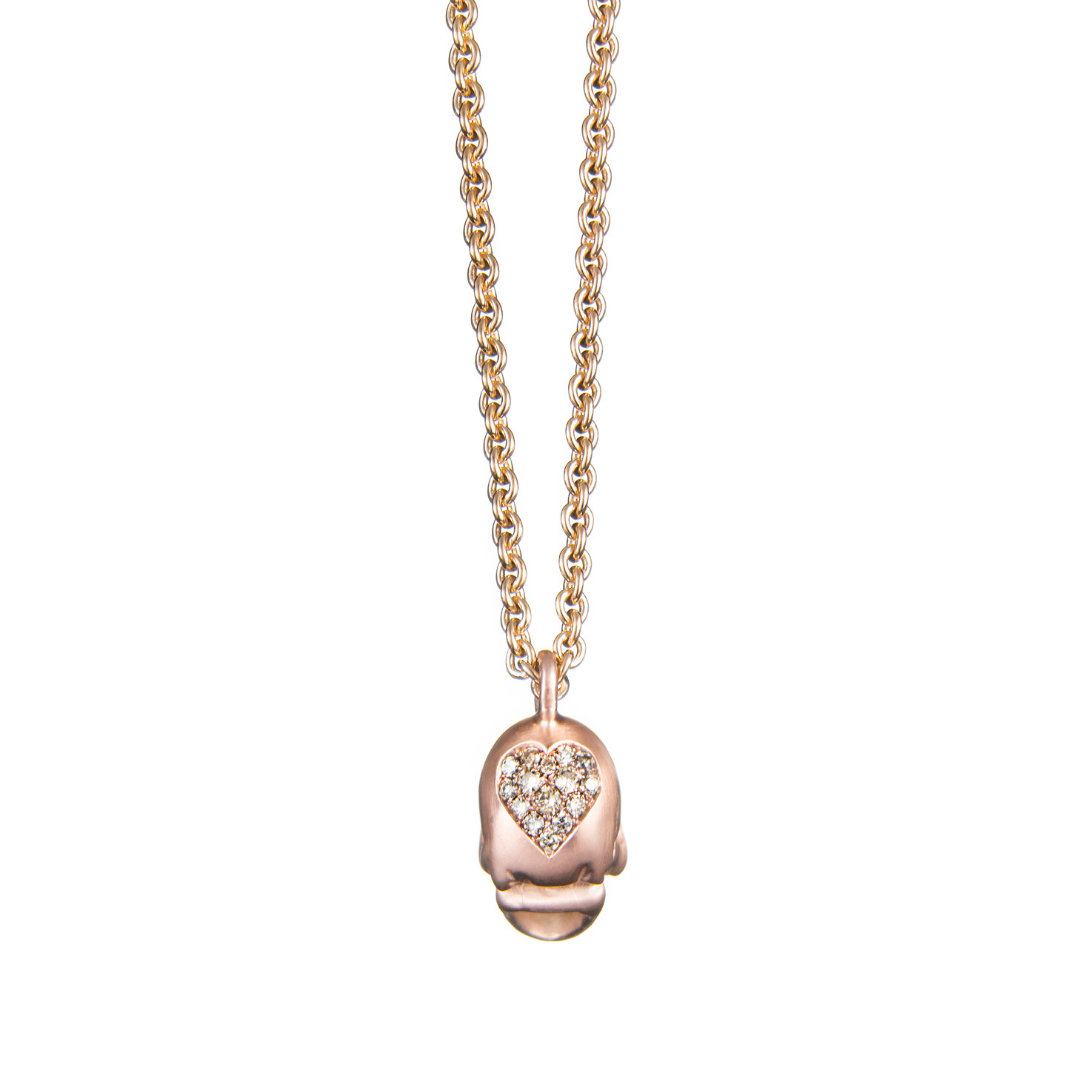 PAVE HEART SKULL NECKLACE