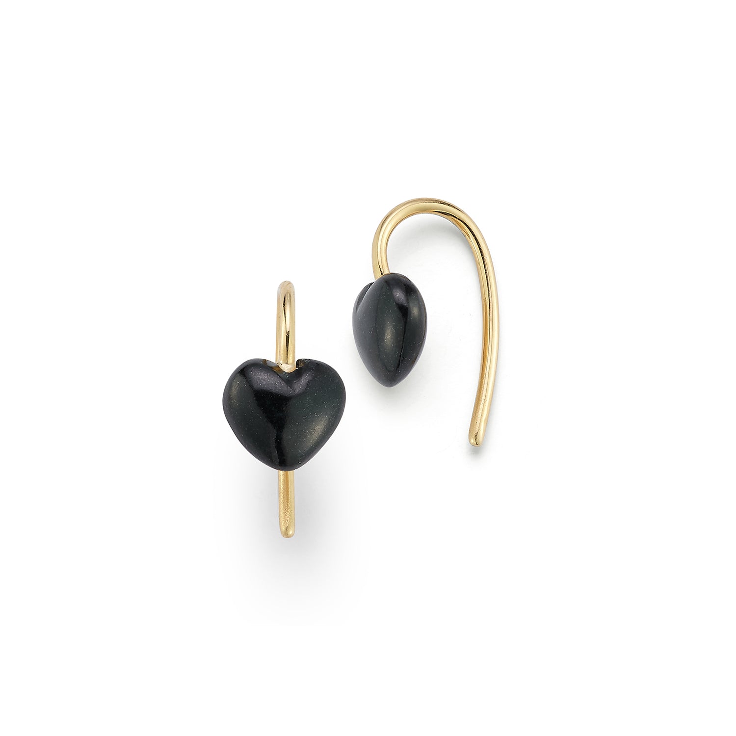 Small Black Jade Heart Earrings