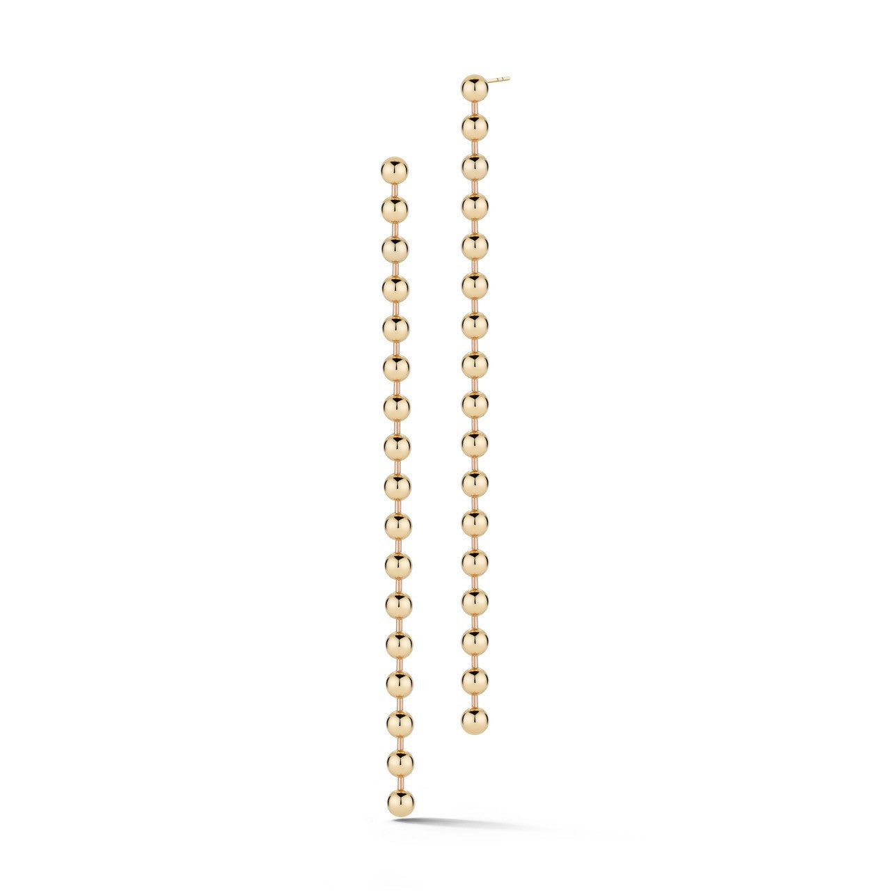 minimalistic day to night long ball chain earrings in 14k gold by finn by candice pool neistat