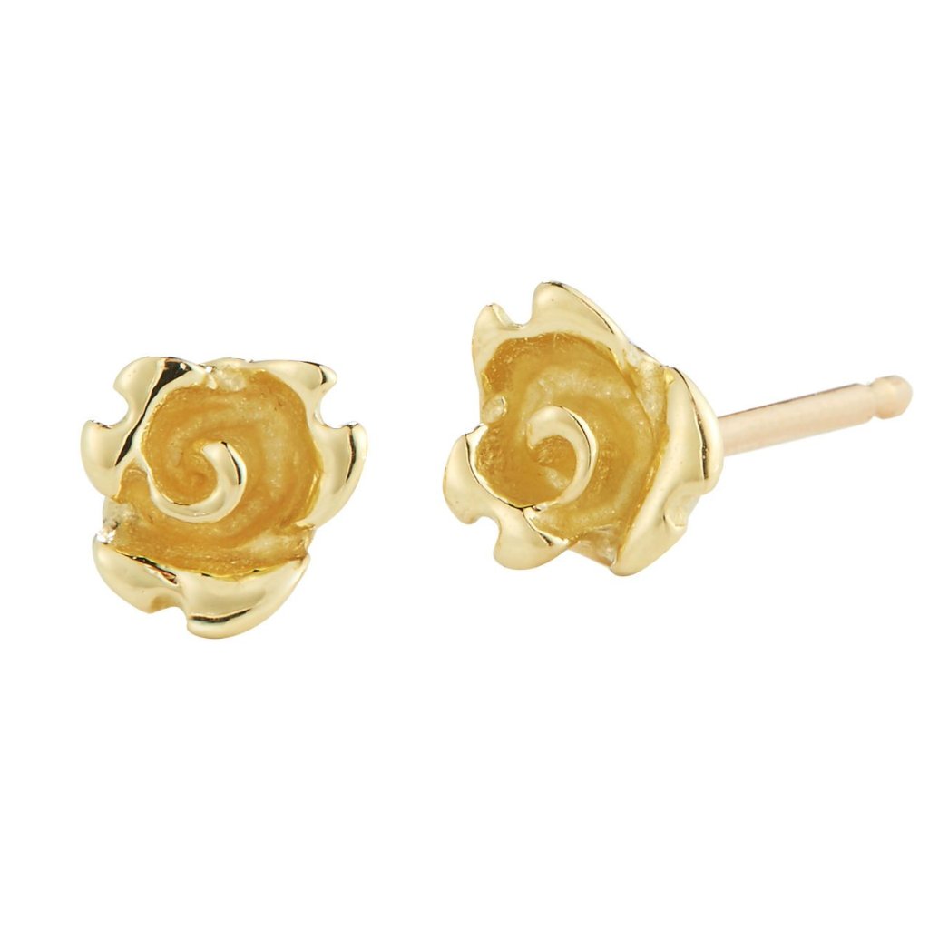 simple rose flower bud stud earrings in 18k gold by finn by candice pool neistat