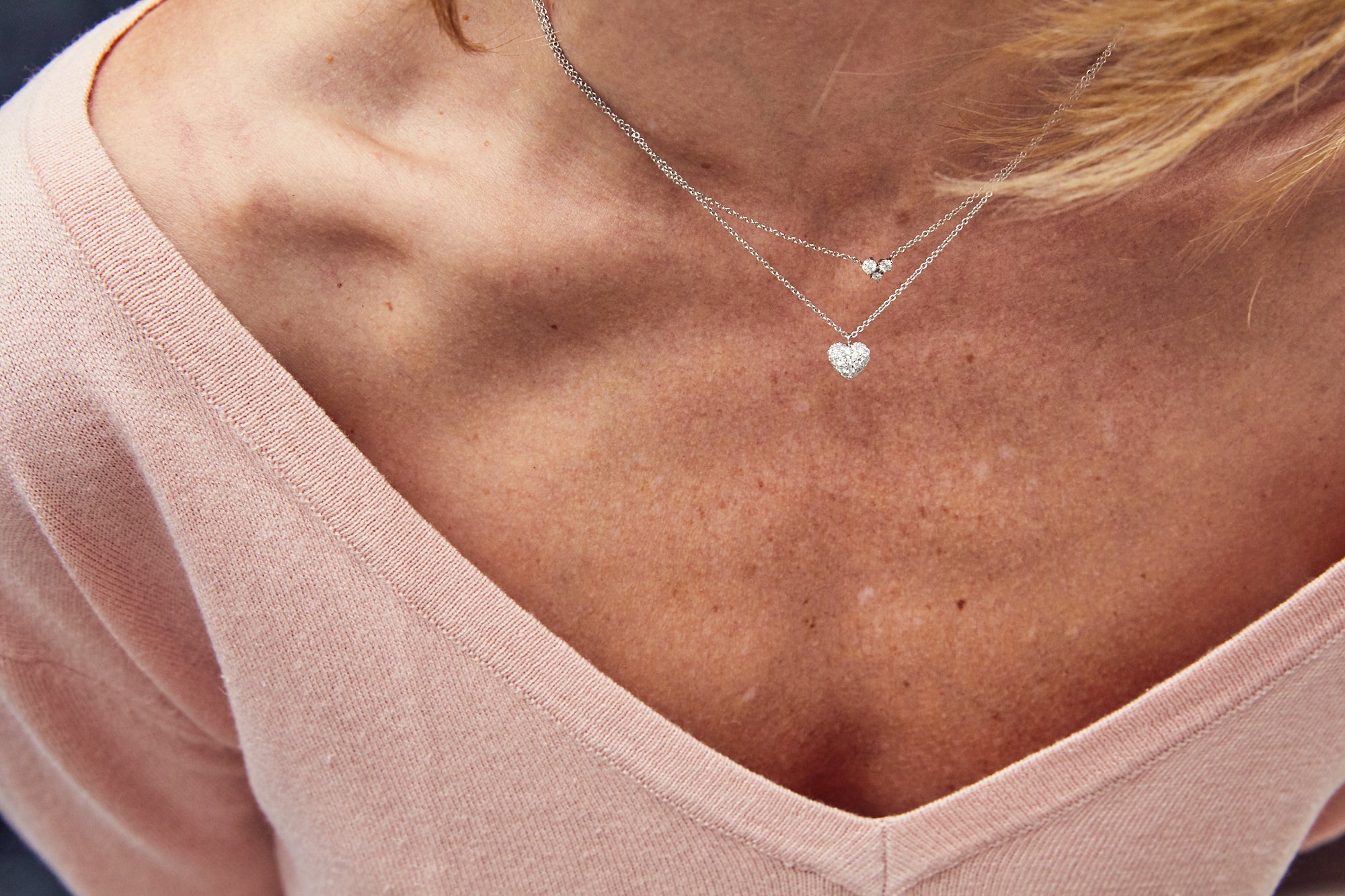 WHITE PUFFED DIAMOND HEART NECKLACE