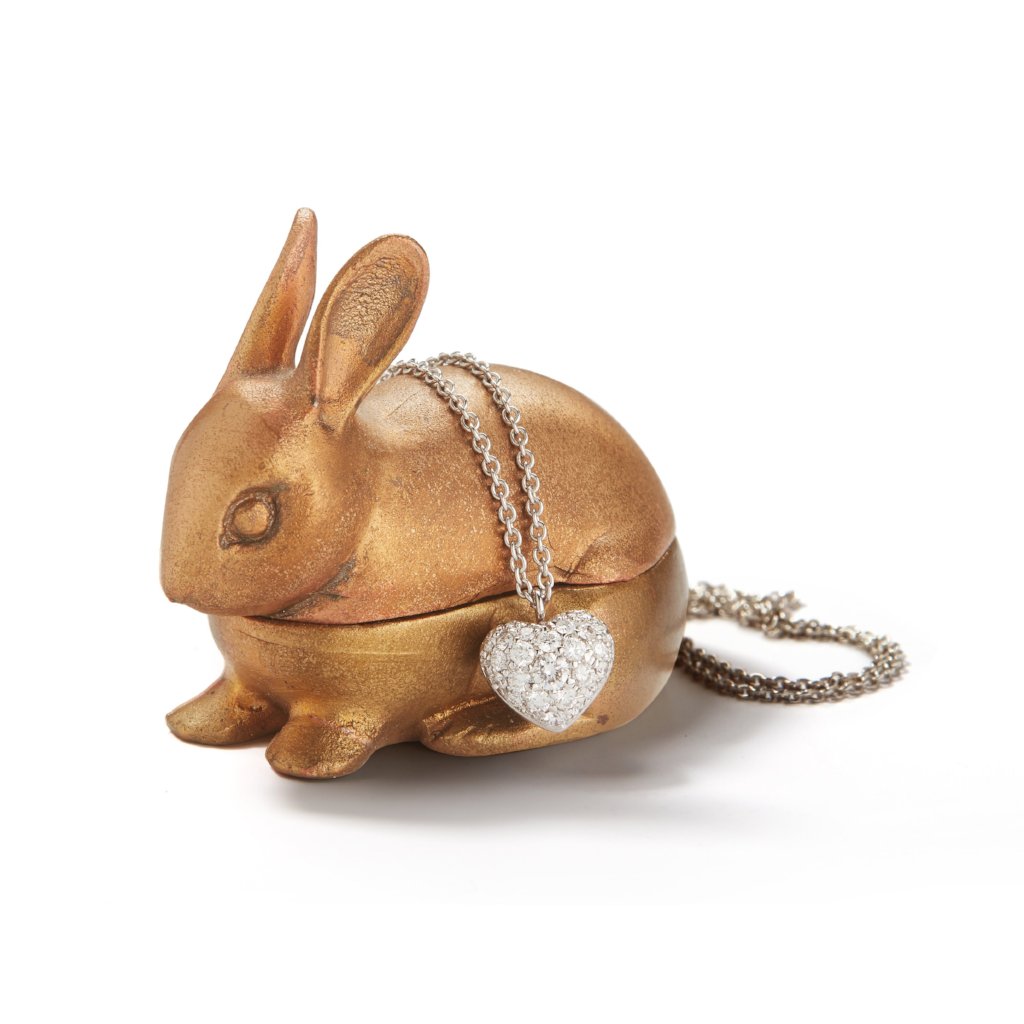 WHITE PUFFED DIAMOND HEART NECKLACE