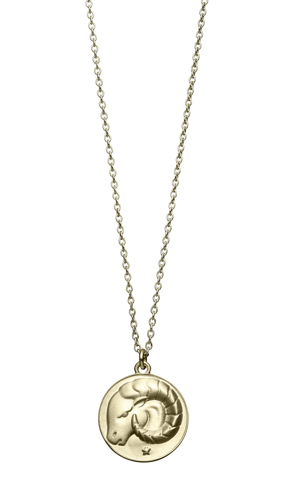 astrology sign aries vintage 10k gold pendent on long chain necklace by finn by candice pool neistat