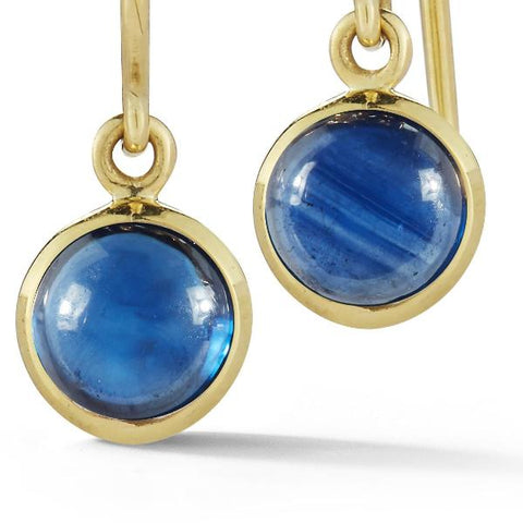 everyday lightweight sapphire cabochon dangle earrings in 18k yellow gold by finn by candice pool neistat