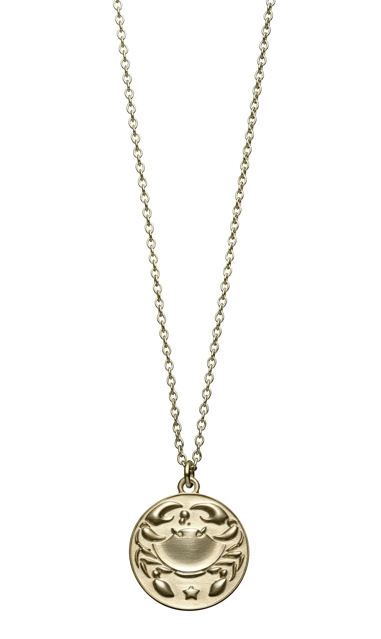 astrology sign cancer vintage 10k gold pendent on long chain necklace by finn by candice pool neistat