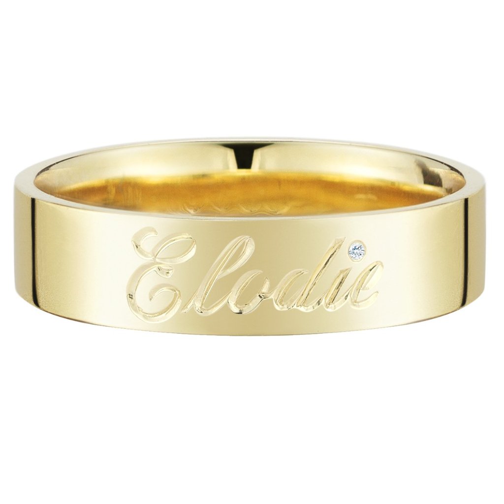 Gold Medium Comfort Fit Band with Engraved Name - Finn by Candice Pool Neistat