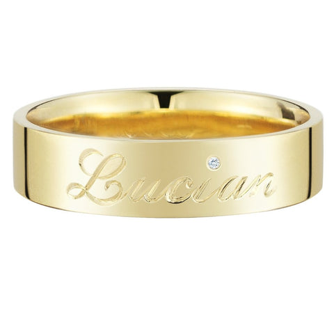 Gold Medium Comfort Fit Band with Engraved Name - Finn by Candice Pool Neistat