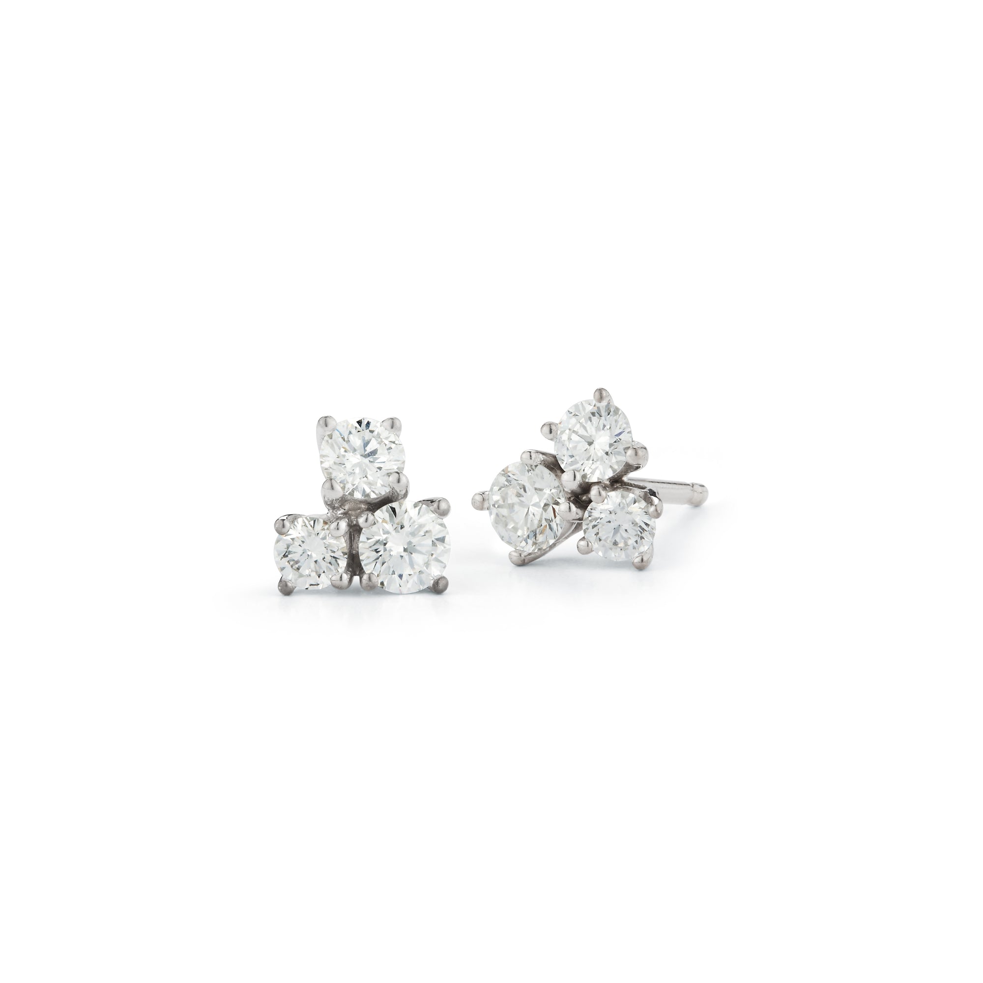 unique cluster 6mm diamond stud earrings in 18k white or yellow gold