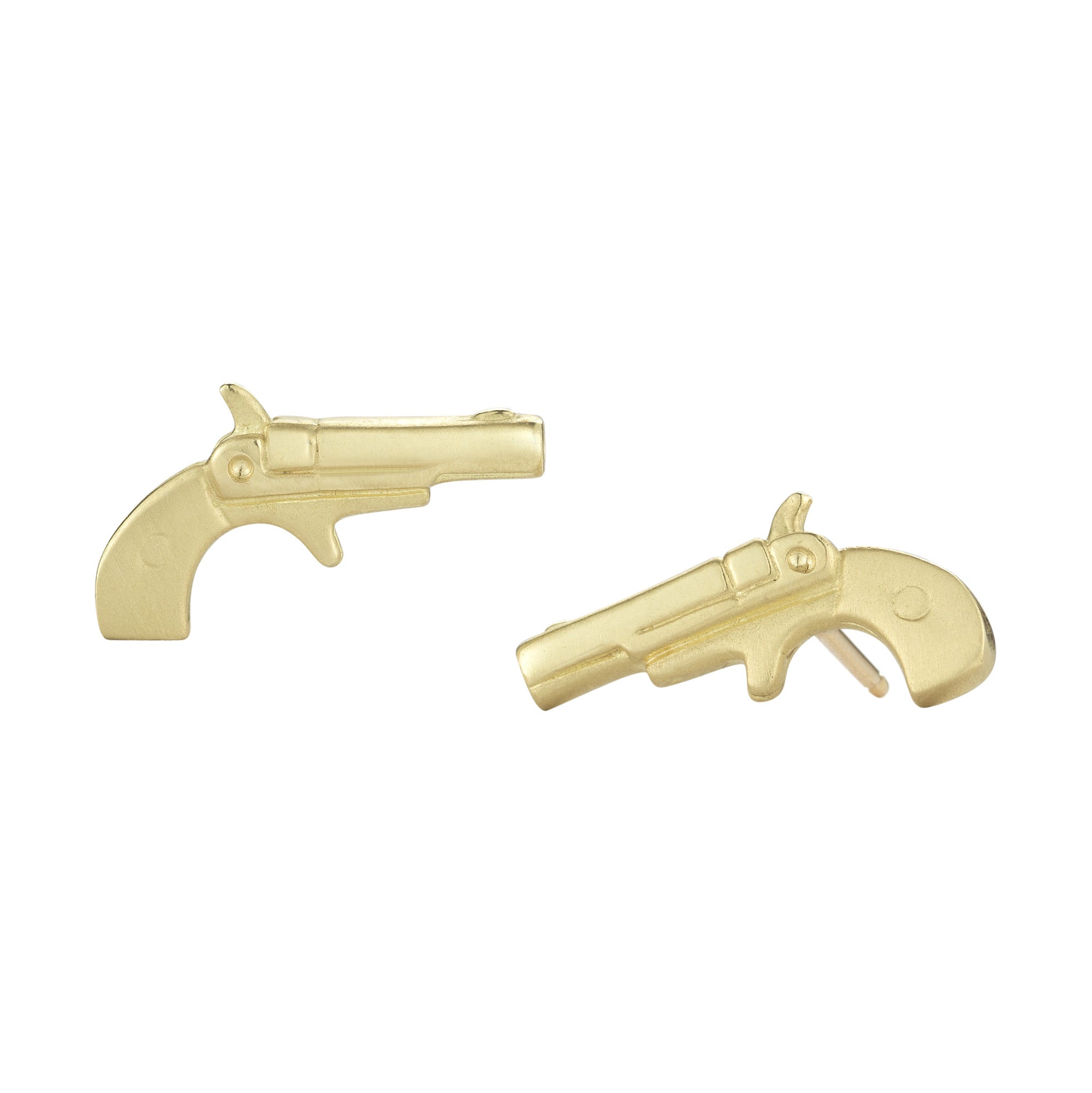 everyday minimal tiny pistol gun stud earrings in solid 18k yellow gold by finn by candice pool neistat