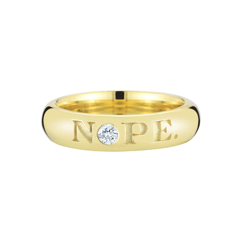 funky playful engraved NOPE and OK! diamond 18k yellow gold ring by finn by candice pool neistat