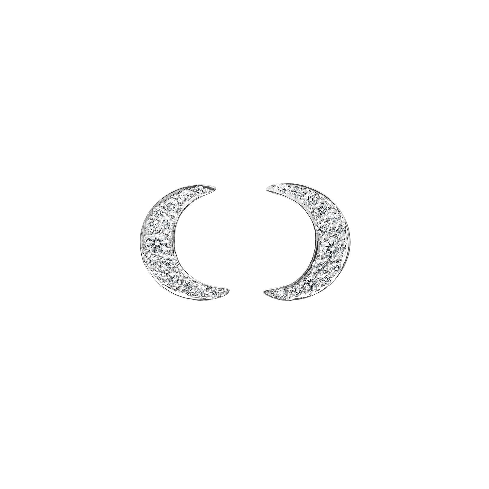 tiny simple diamond crescent moon earring studs in 18k white gold by finn by candice pool neistat