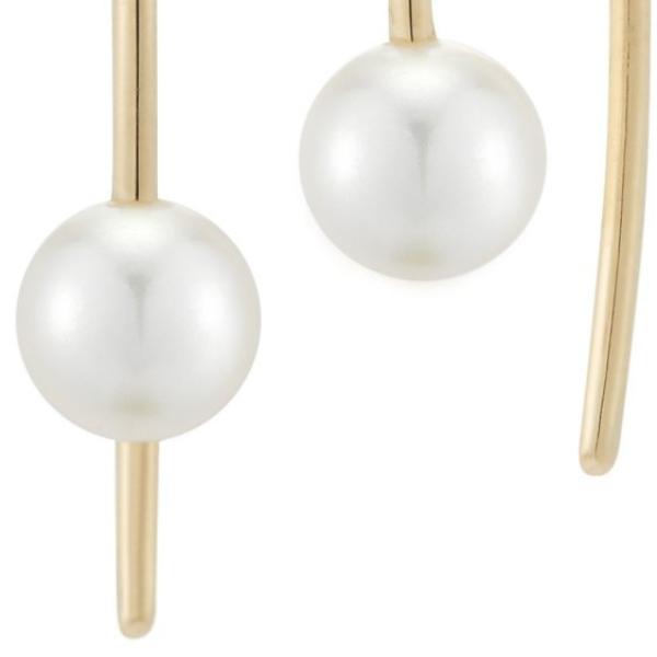 small simple akoya pearl hook earrings in 18k yellow gold by finn by candice pool neistat