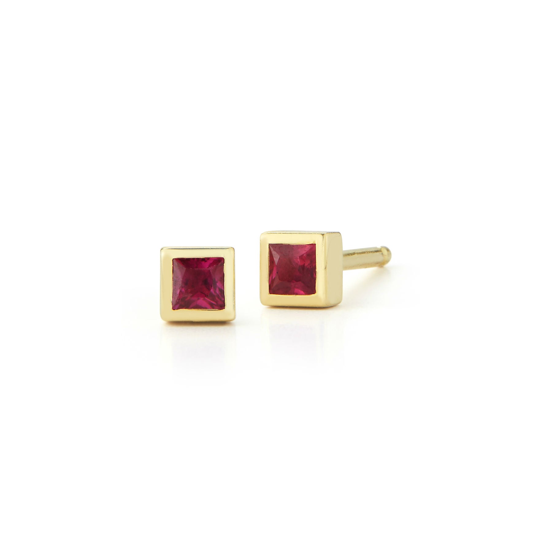 14k rose gold 2mm square ruby micro stud earring by Finn by Candice Pool Nesitat perfect for Valentines Day