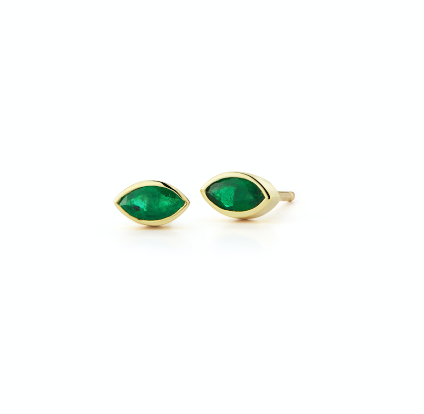 emerald marquis stud earrings in 18k gold