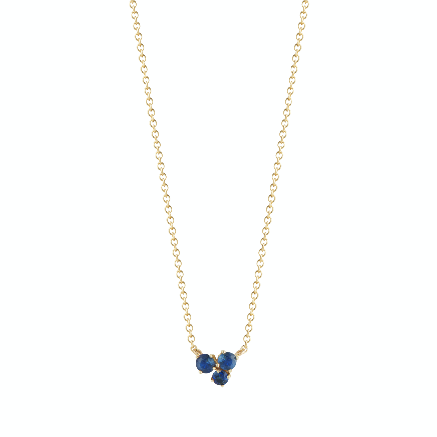 simple everyday 18k yellow gold chain necklace with blue sapphire cluster by finn by candice pool neistat