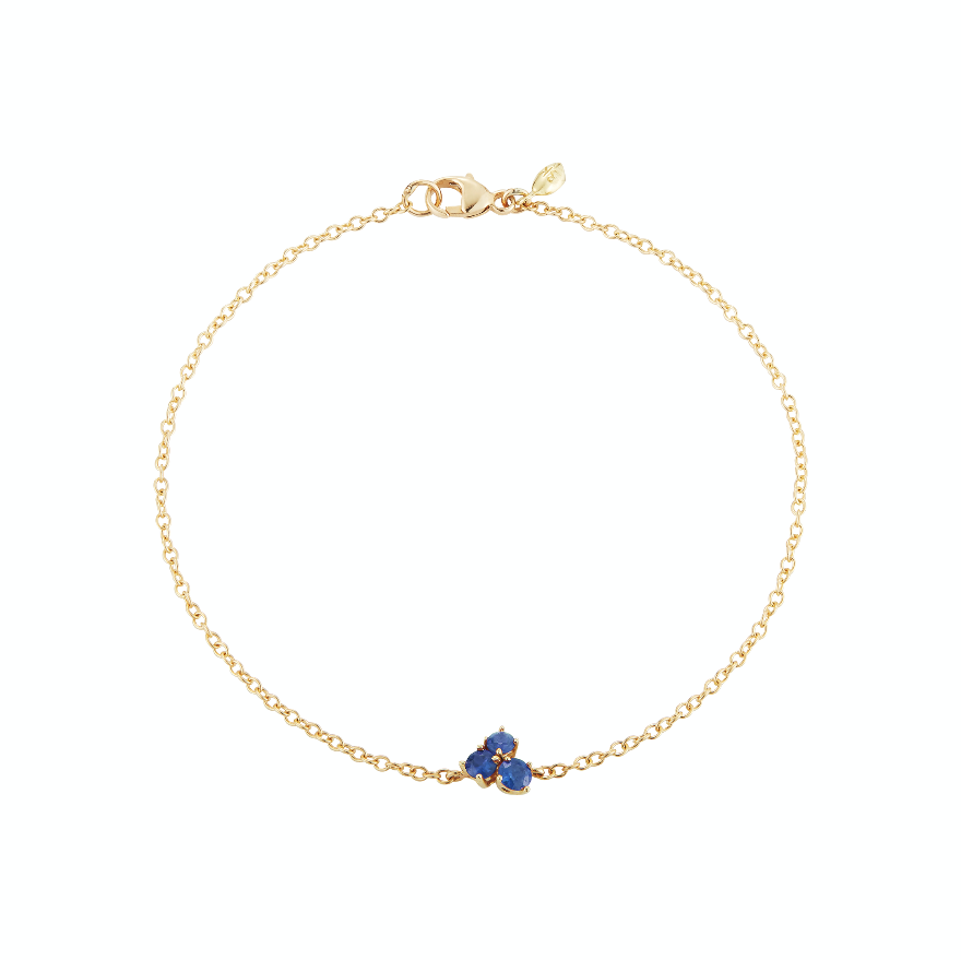 classic solitaire chain bracelet with blue sapphire cluster in 18 yellow gold by finn by candice pool neistat