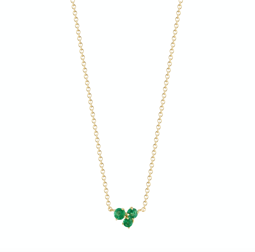 modern everyday 18k gold solitaire necklace with emeralds by finn by candice pool neistat
