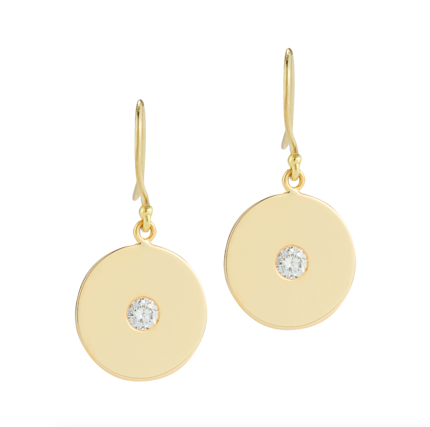 Gold and Diamond Disc Earrings