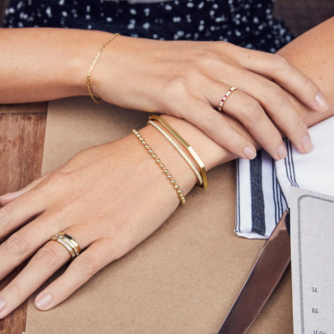minimalistic geometric octagon bangle bracelet in 18k solid gold by finn by candice pool neistat