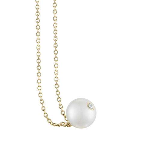 Petite pearl pendant necklace on 18k gold chain by finn by candice pool neistat