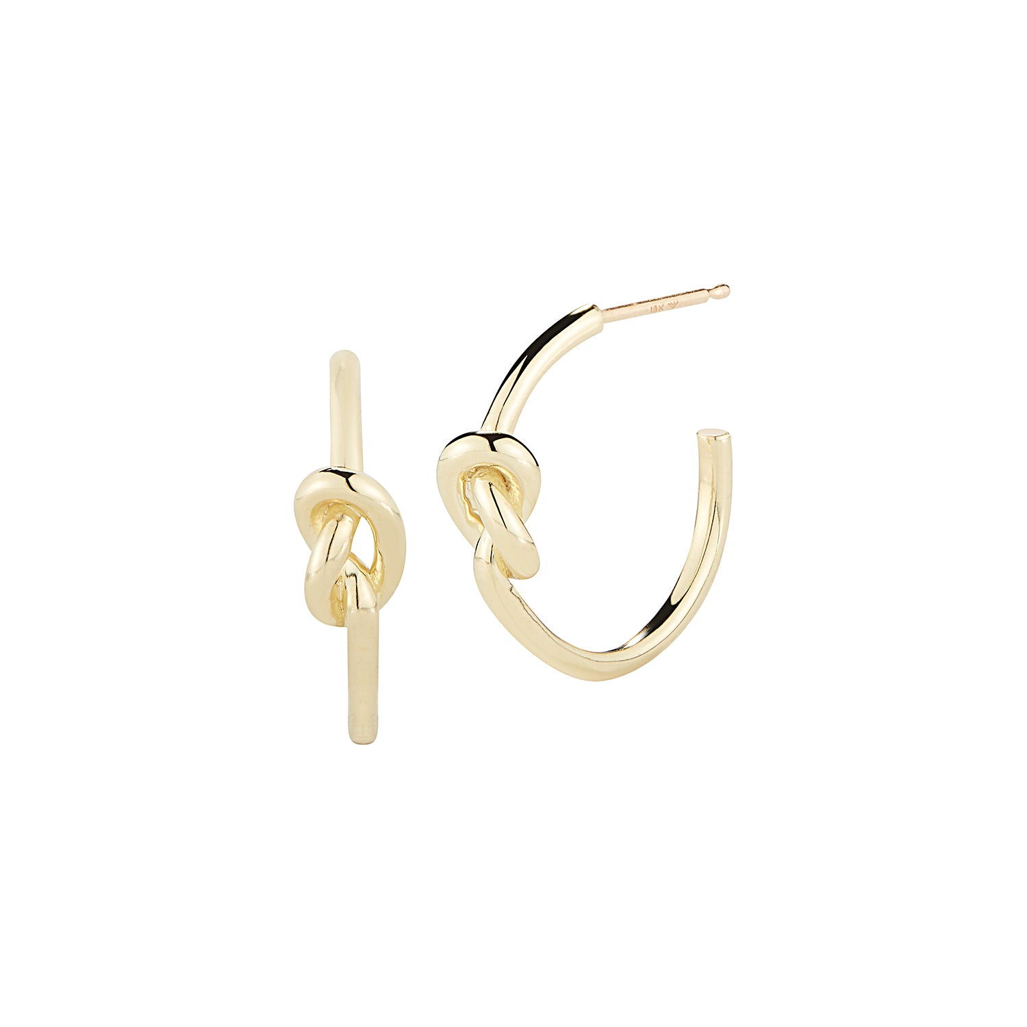 tiny little mini gold love knot hoop earrings in 18k gold by finn by candice pool neistat