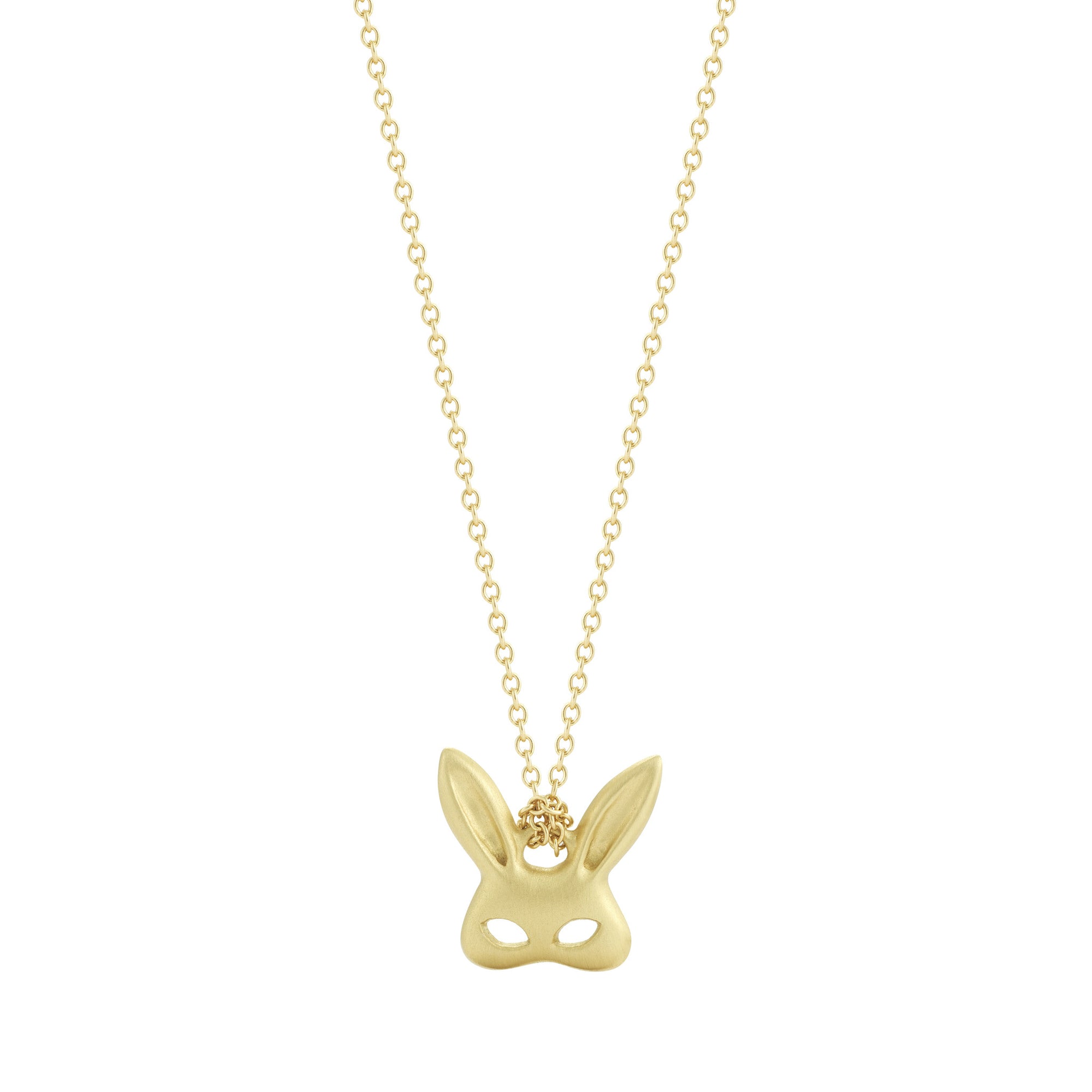 everyday rabbit bunny costume mask pendant on delicate chain in 18k yellow gold by finn by candice pool neistat