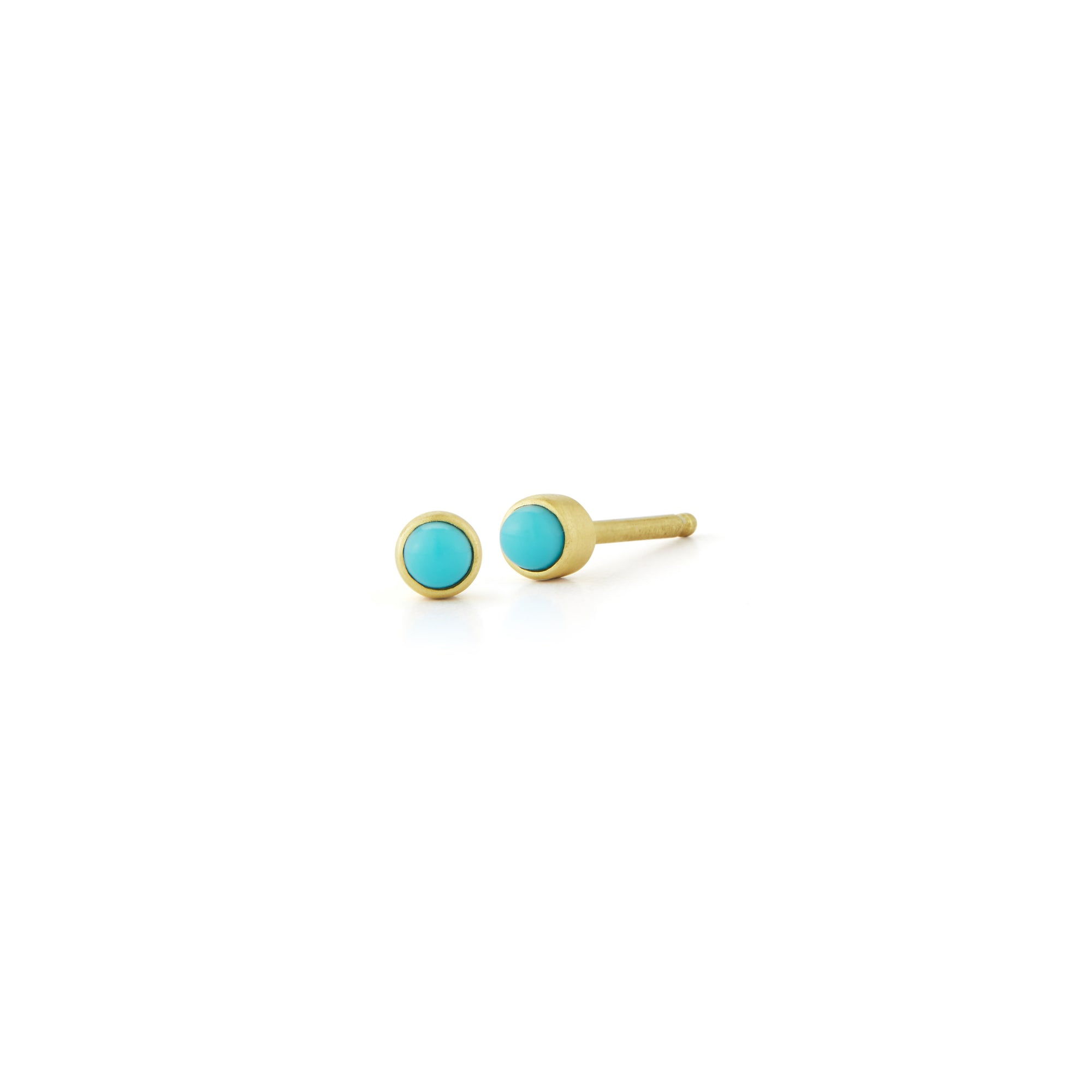 simple everyday turquoise blue stud earring in 14k satin gold for summer by finn by candice pool neistat 