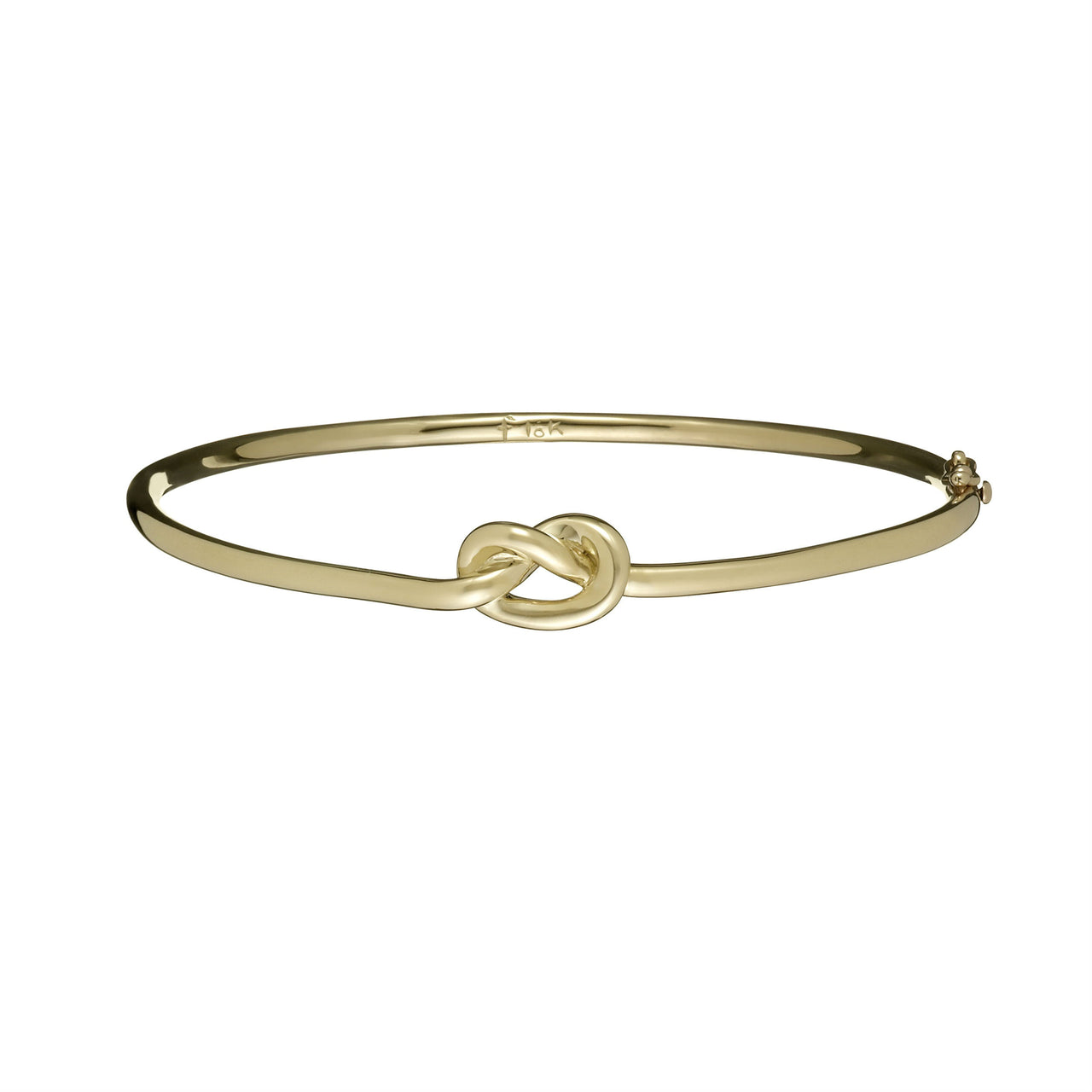 18k yellow gold love knot bangle by Finn by Candice Pool Neistat perfect for Valentines Day