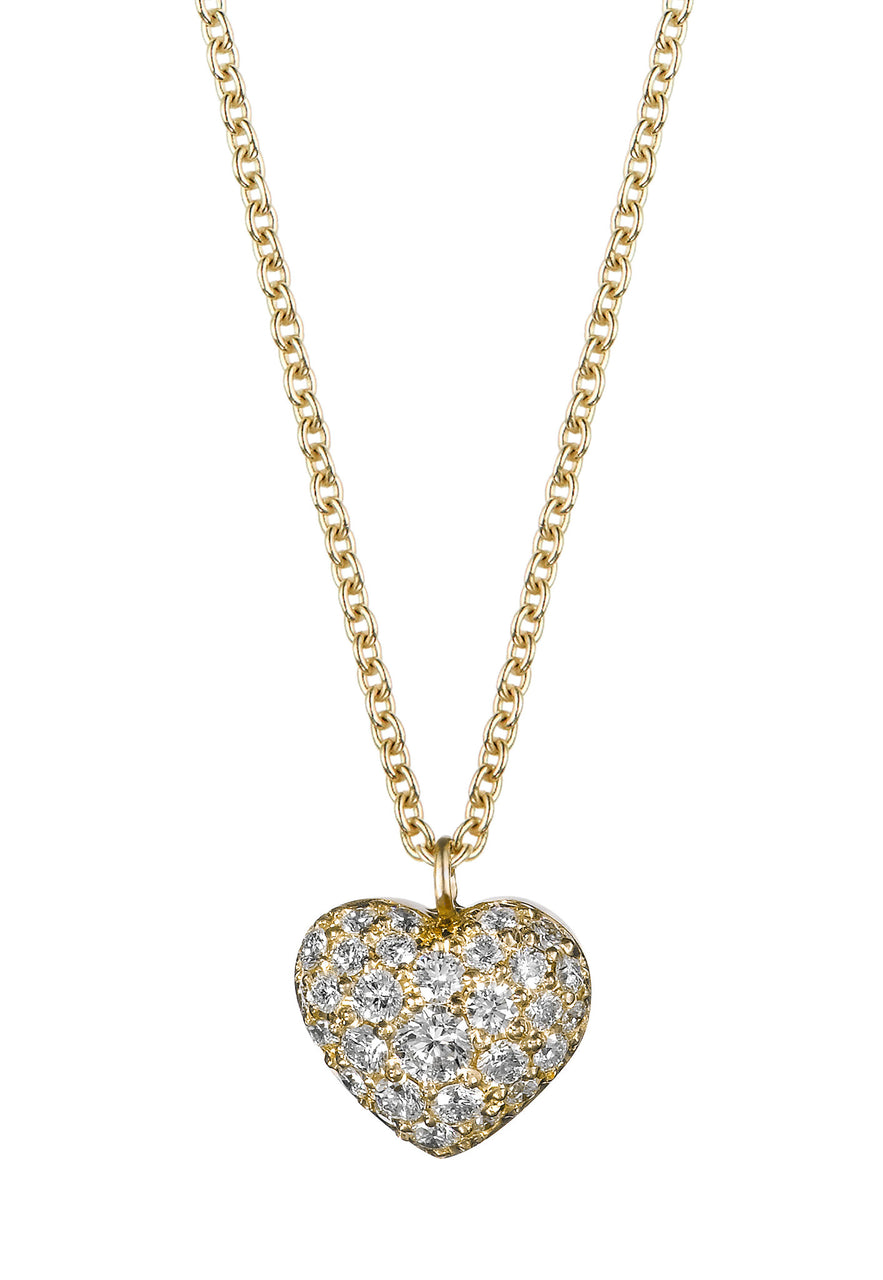 Gold Puffed Diamond Heart Necklace by Finn by Candice Pool Neistat