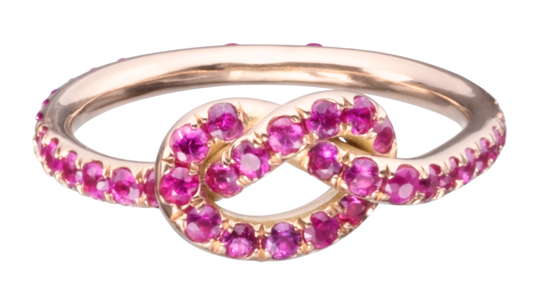 Large Pink Sapphire Love Knot Ring - Finn by Candice Pool Neistat, a perfect gift for Valentines Day